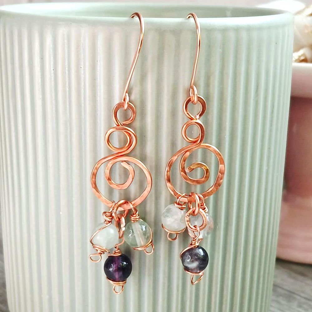 BOGO EARRINGS -Boho Chic Rainbow Fluorite Crystal Dangle Earrings 2.5"